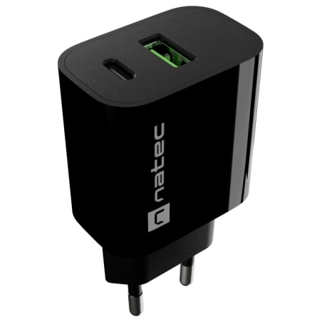 Natec Ribera USB Charger 1X USB-A + 1X USB-C 20W, Black