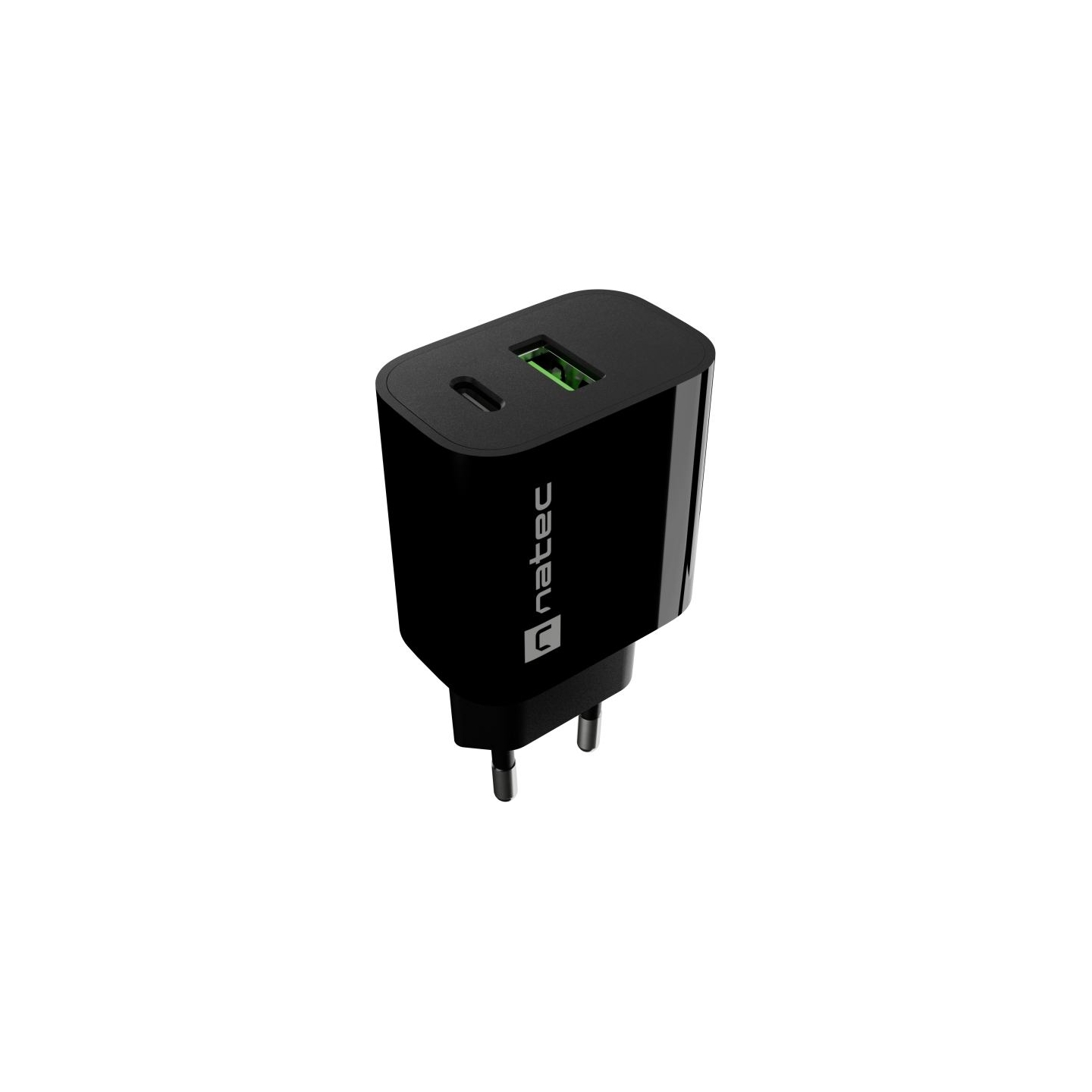 Natec Ribera USB Charger 1X USB-A + 1X USB-C 20W, Black