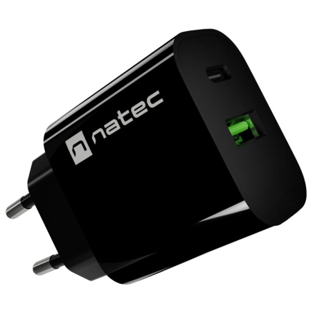 Natec Ribera USB Charger 1X USB-A + 1X USB-C 20W, Black