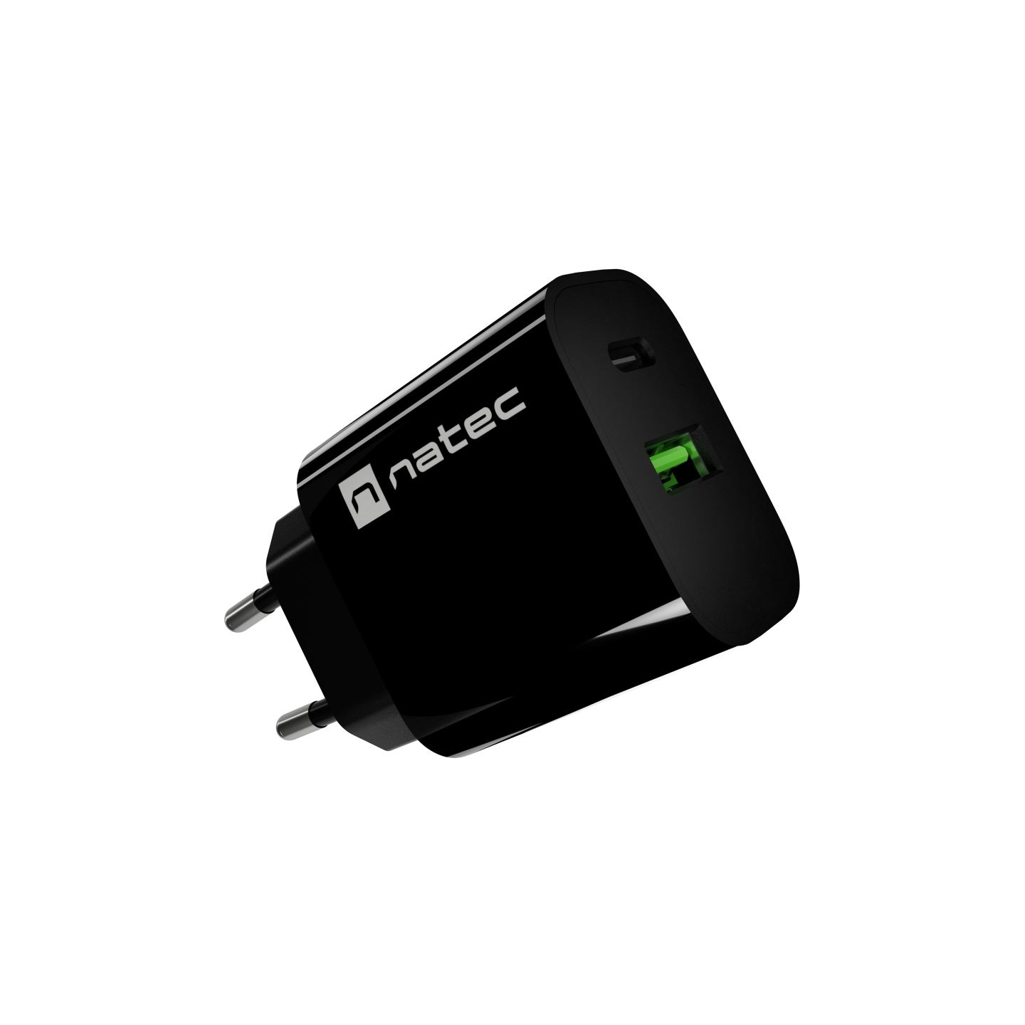 Natec Ribera USB Charger 1X USB-A + 1X USB-C 20W, Black