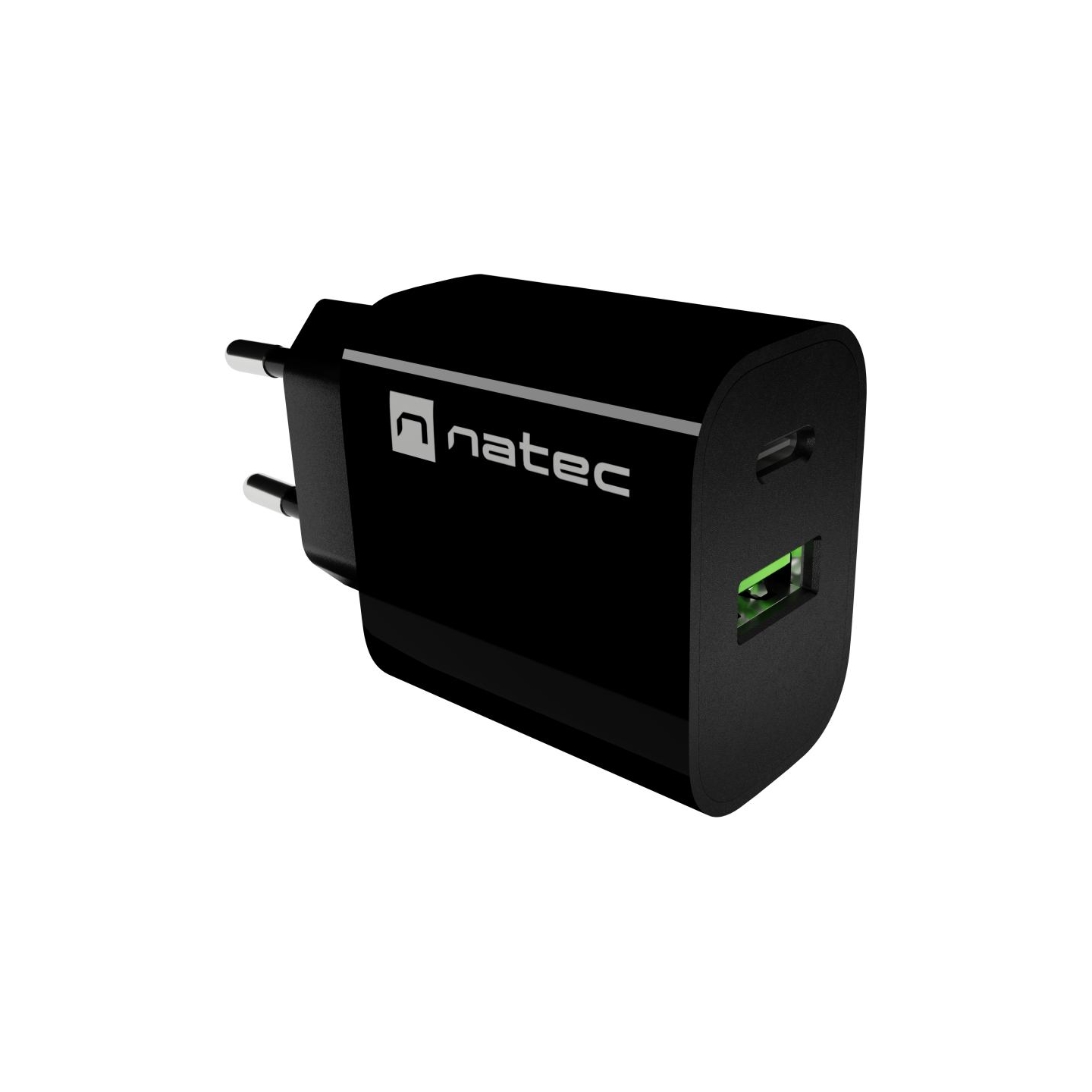 Natec Ribera USB Charger 1X USB-A + 1X USB-C 20W, Black