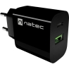 Natec Ribera USB Charger 1X USB-A + 1X USB-C 20W, Black