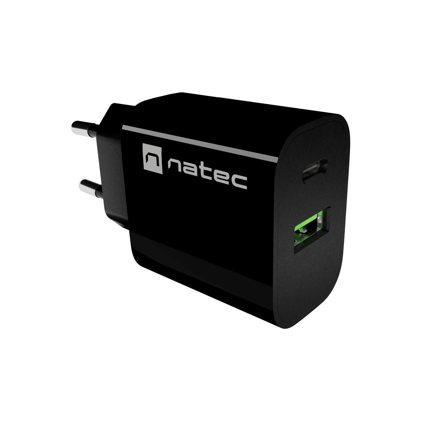 Natec Ribera USB Charger 1X USB-A + 1X USB-C 20W, Black