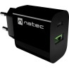 Natec Ribera USB Charger 1X USB-A + 1X USB-C 20W, Black