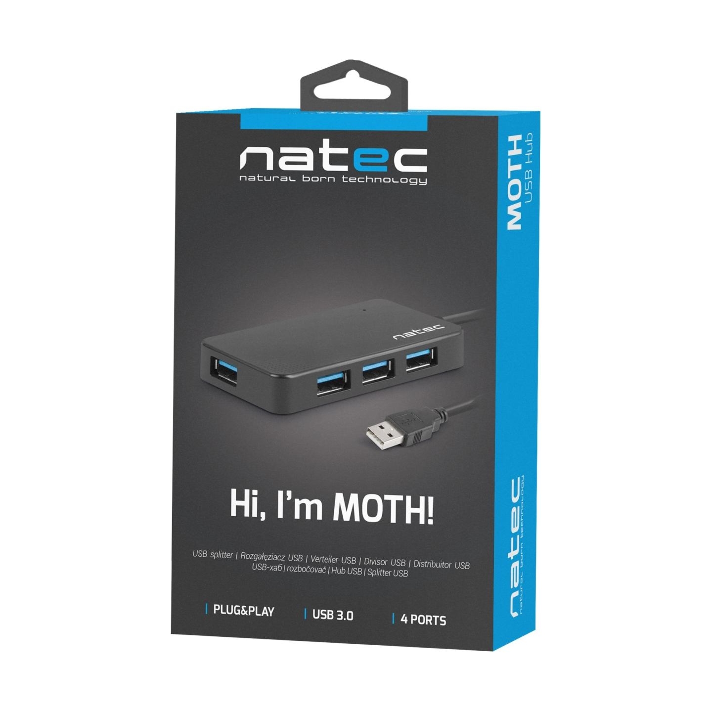 Natec | 4 Port Hub With USB 3.0 | Moth NHU-1342 | Black | 0.15 m