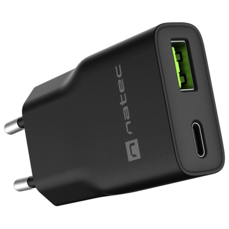 Natec Ribera USB Charger Gan Slim USB 1X USB-A + 1X USB-C 20W | NUC-2377