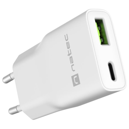 Natec Ribera USB Charger Gan Slim USB 1X USB-A + 1X USB-C 20W | NUC-2376