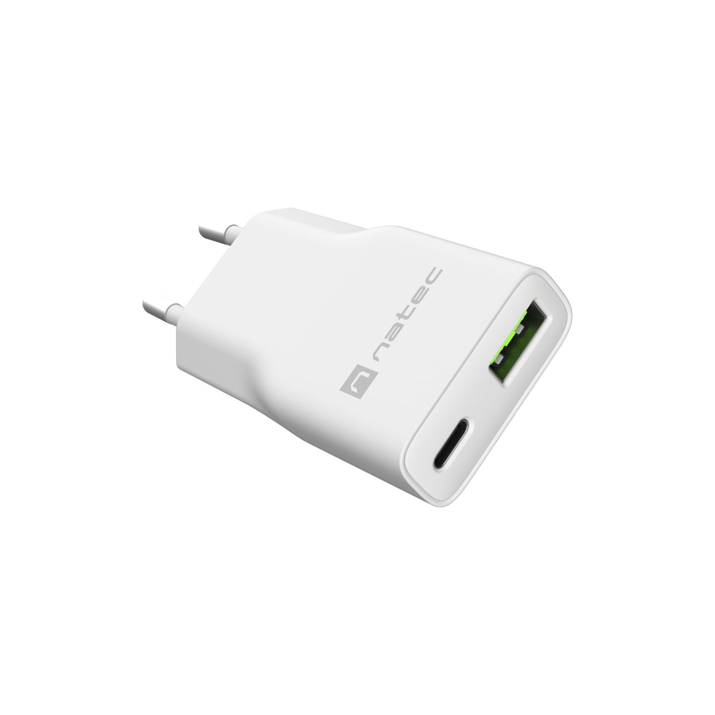 Natec Ribera USB Charger Gan Slim USB 1X USB-A + 1X USB-C 20W | NUC-2376