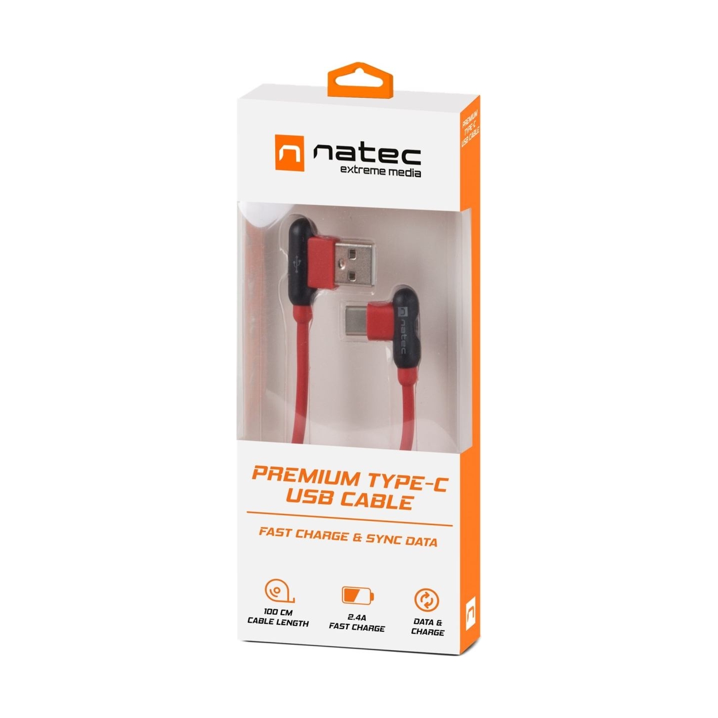 Natec Prati, Angled USB Type C to Type A Cable 1m, Red | Natec | Angled USB Type C to USB Type A | Prati | USB Type C | USB Type