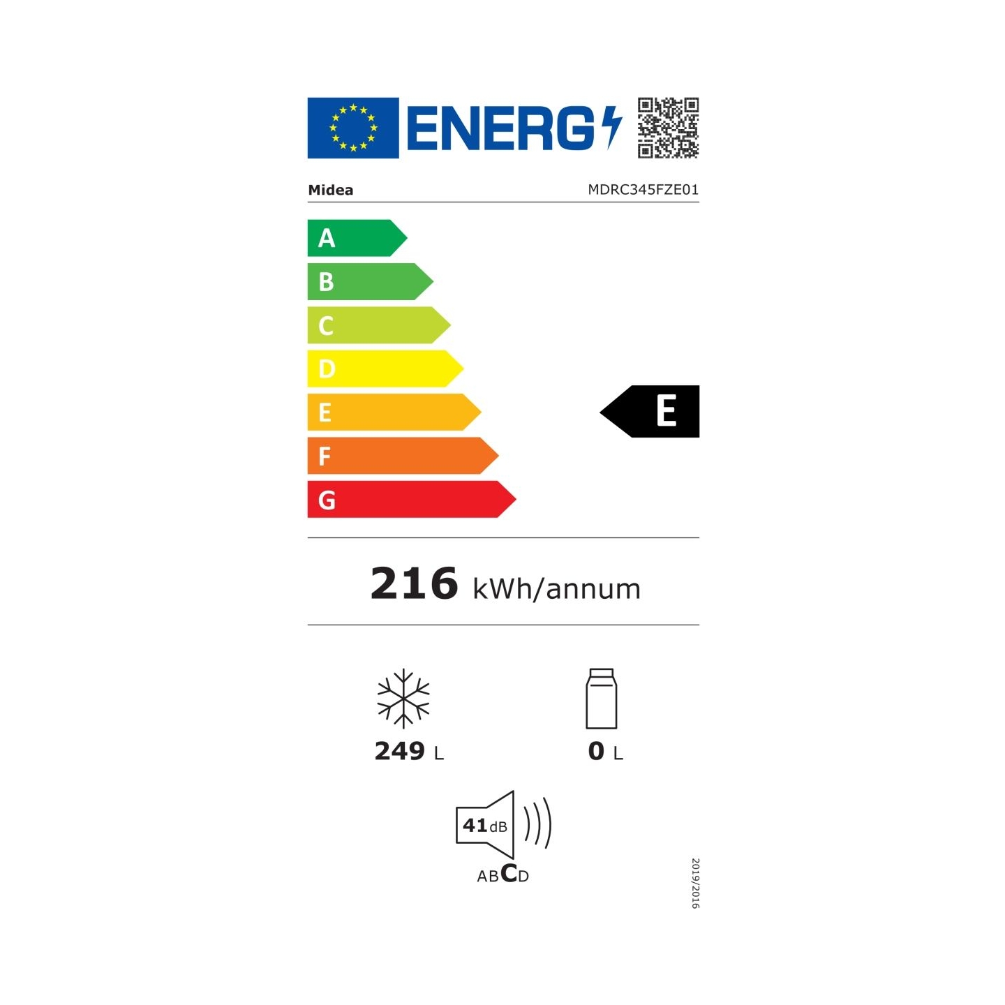 Midea Freezer | MDRC345FZE01 | Energy efficiency class E | Chest | Free standing | Height 85 cm | Total net capacity 249 L | Dis