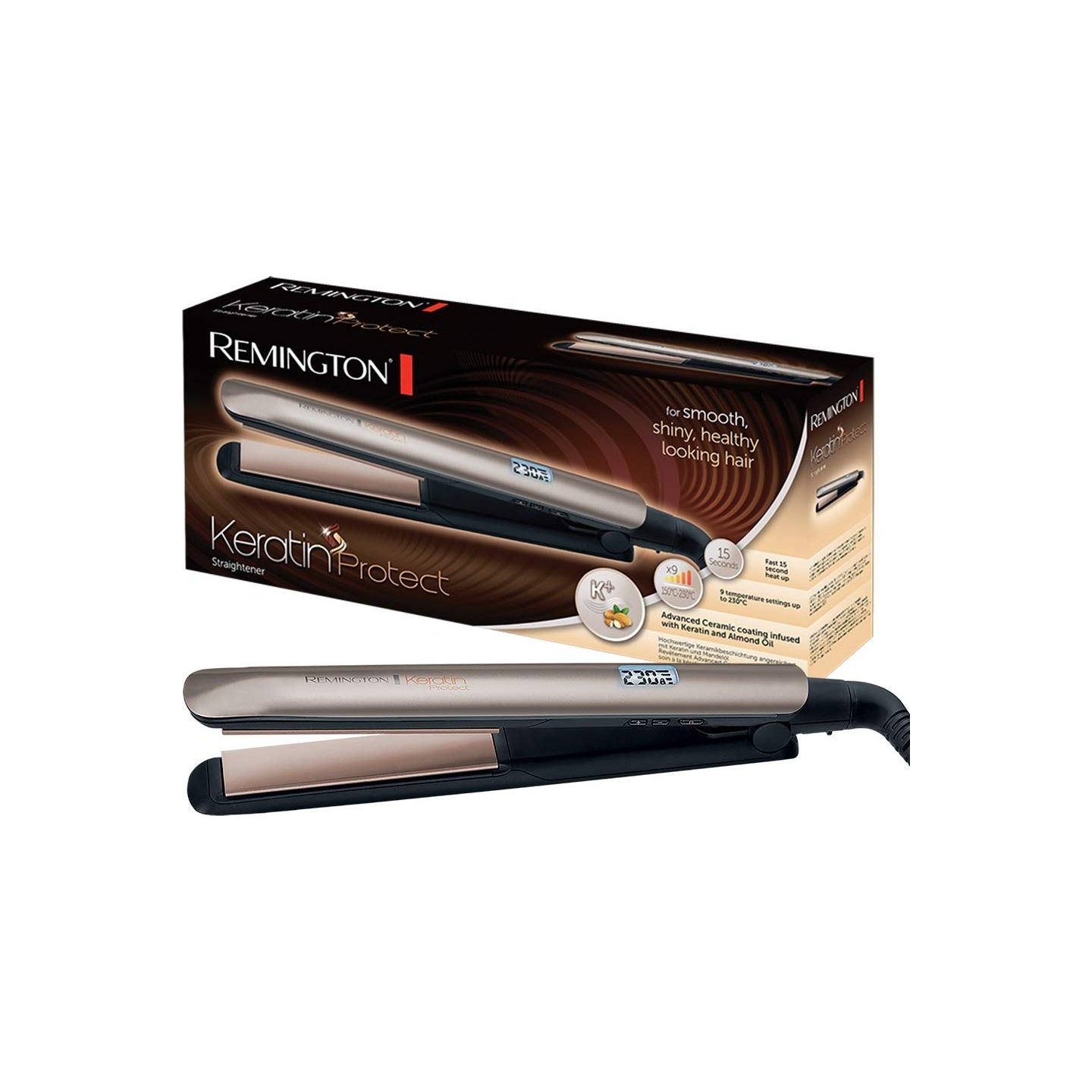 Remington | Keratin Protect Hair Straightener | S8540 | Ceramic heating system | Display LCD | Temperature (max) 230 °C | Bronze