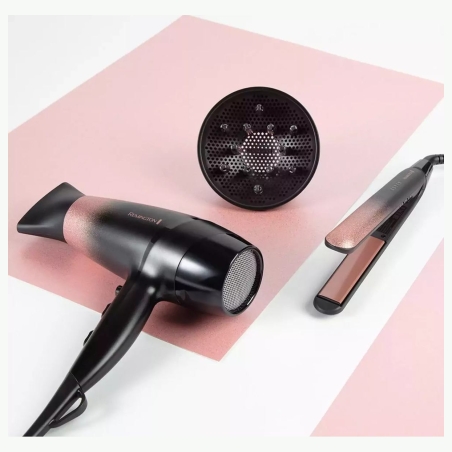 Remington Hair Dryer | D5305 Rose Shimmer | 2200 W | Number of temperature settings 3 | Ionic function | Diffuser nozzle | Black