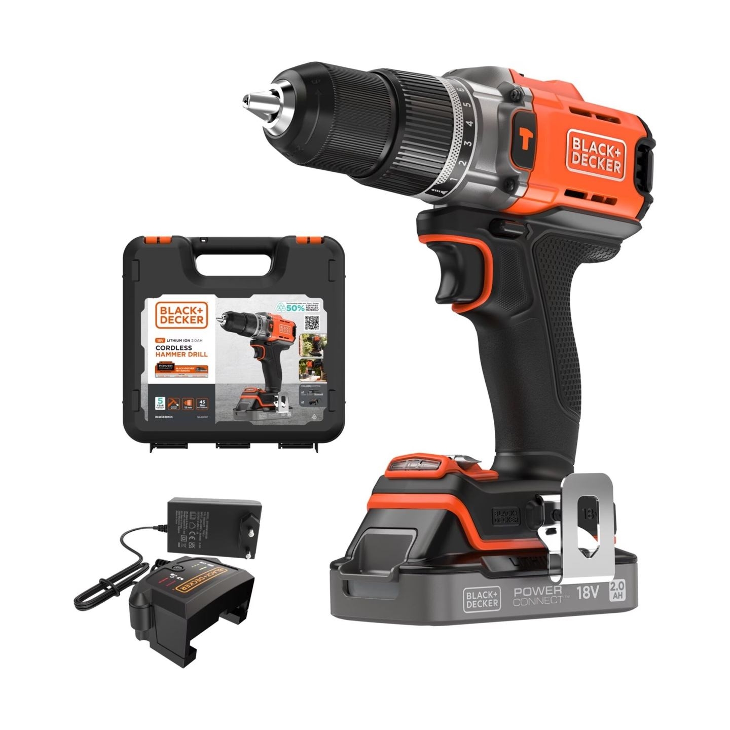 Black & Decker | Cordless Drill Driver | BCD383D1XK-QW | 18 V | 2.0 Ah | Lithium