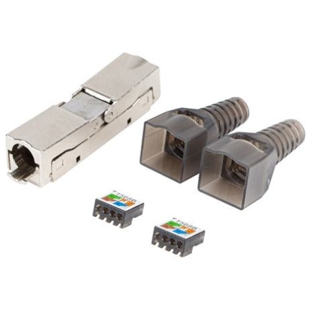 Lanberg | 2X RJ45 CAT6A FTP Plug 8P8C Tool-less Adapter | PL2SA-6000TL | Silver/Transparent