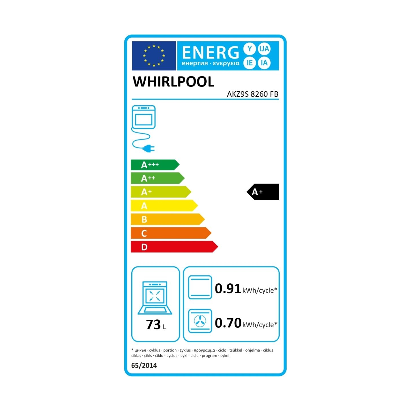 Whirlpool Oven | AKZ9S 8260 FB | 73 L | Electric | Hydrolytic | Electronic | Steam function | Convection | Height 59.5 cm | Widt