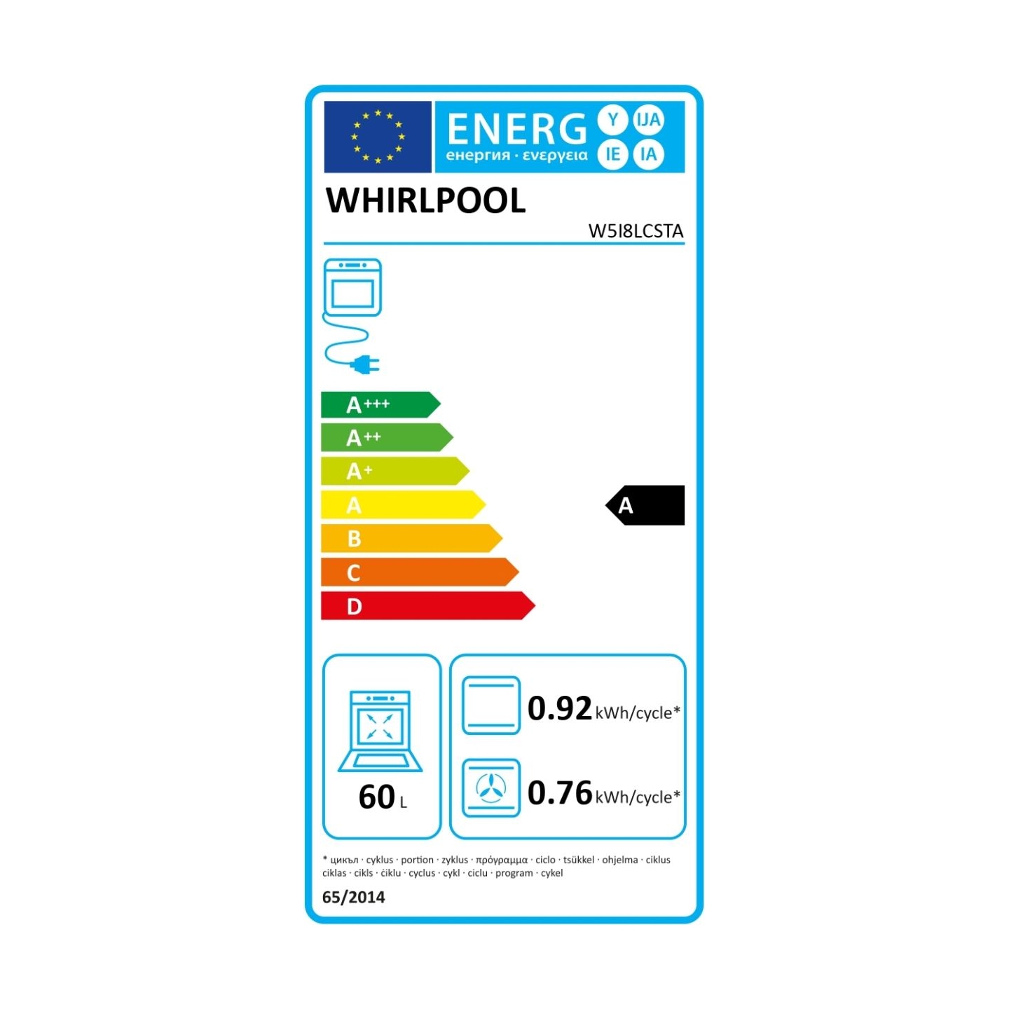 Whirlpool Cooker | W5I8LCSTA | Hob type Induction | Oven type Electric | Anthracite | Width 50 cm | Depth 60 cm | 60 L