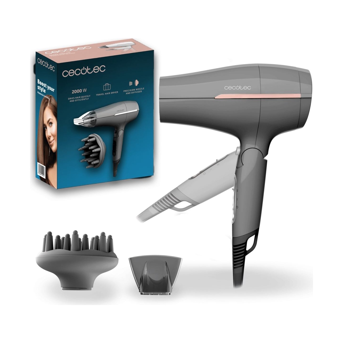 Cecotec Hair dryer | IoniCare Power&Go Heaven | 2000 W | Number of temperature settings 2 | Ionic function | Diffuser nozzle | G