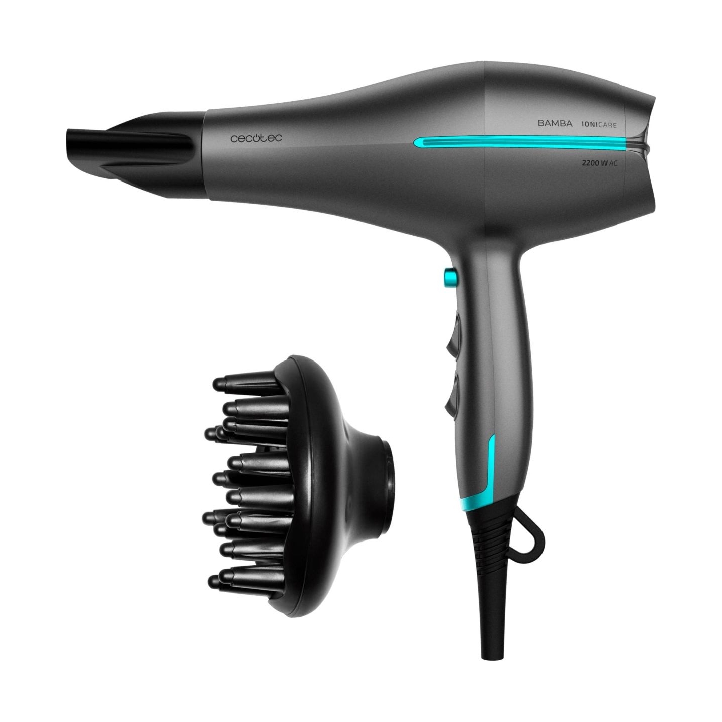 Cecotec Hair dryer | IoniCare 5300 Maxi Aura Black | 2200 W | Number of temperature settings 3 | Ionic function | Black/Grey | D