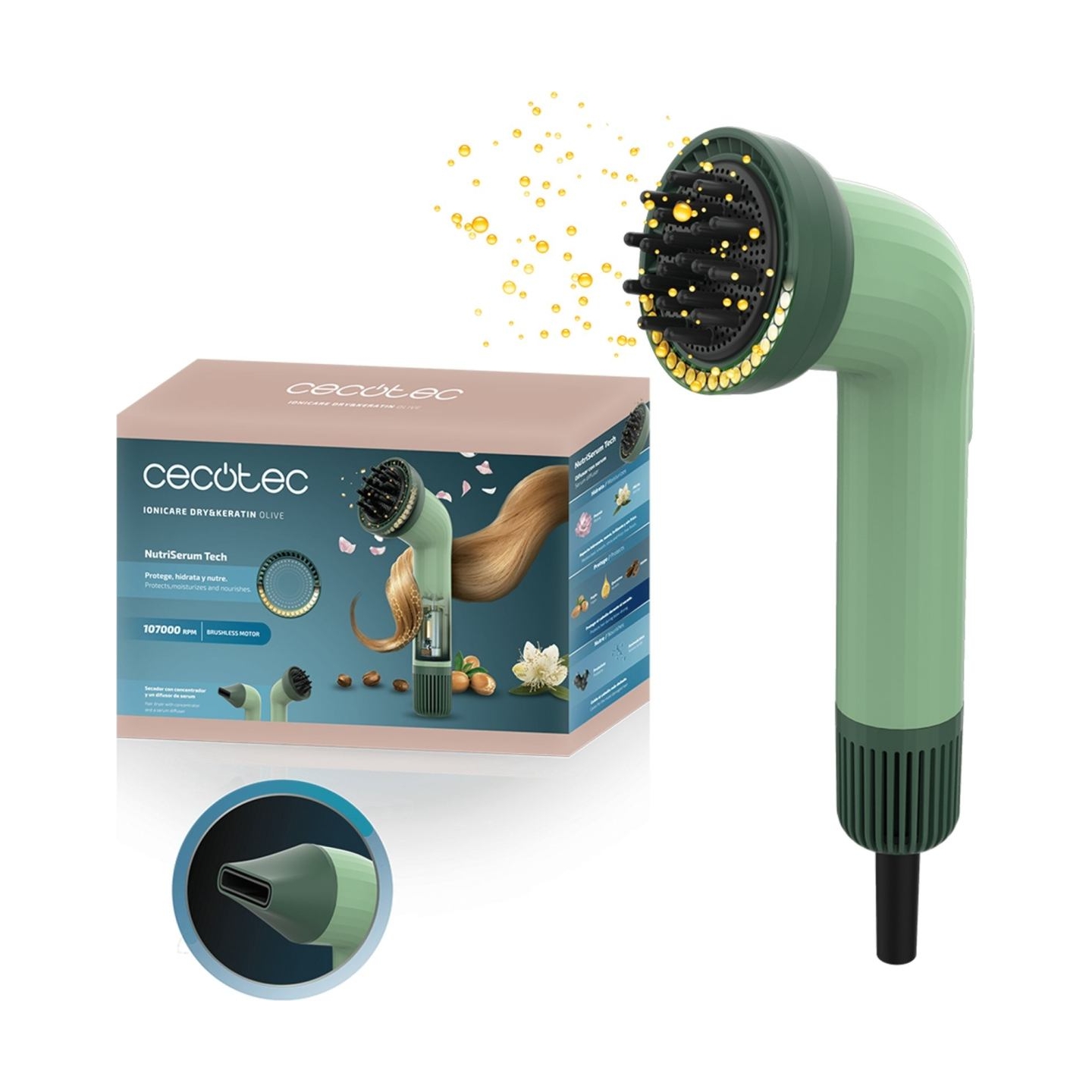 Cecotec Hair dryer | IoniCare Dry&Keratin Olive | 1200 W | Ionic function | Number of temperature settings 1 | Green