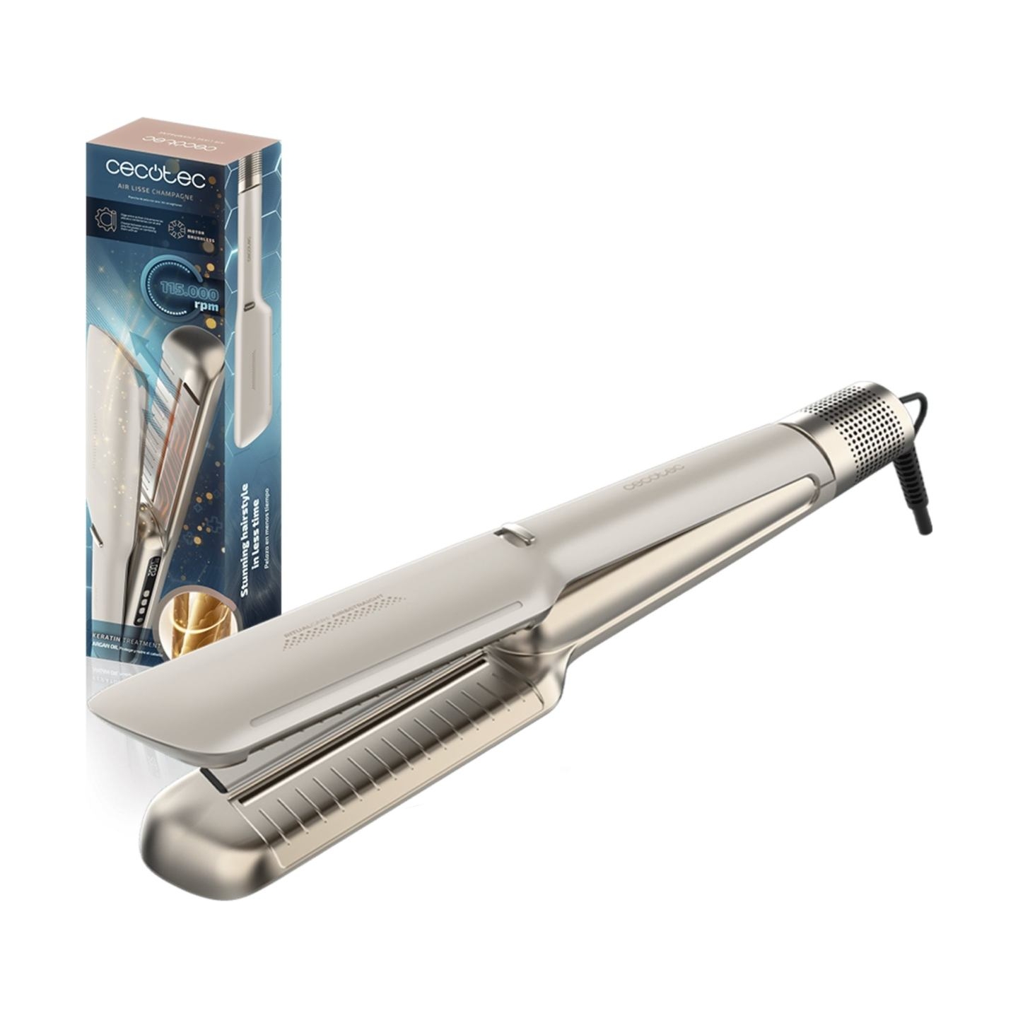Cecotec Hair Straightener | Air Lisse Champagne | Ceramic heating system | Ionic function | Temperature (max) 230 °C | Temperatu