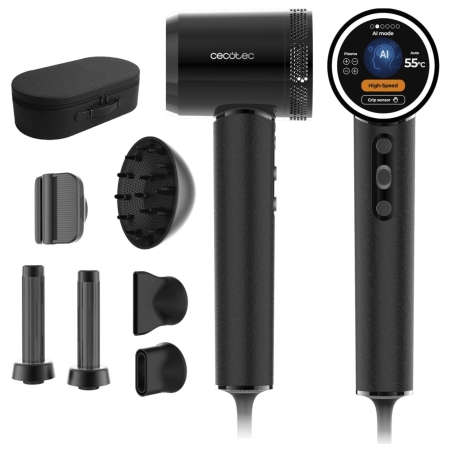Cecotec Hair Dryer | DryGlam Waves i-Sensor Pro | 1600 W | Number of temperature settings 4 | Ionic function | Black | Diffuser 