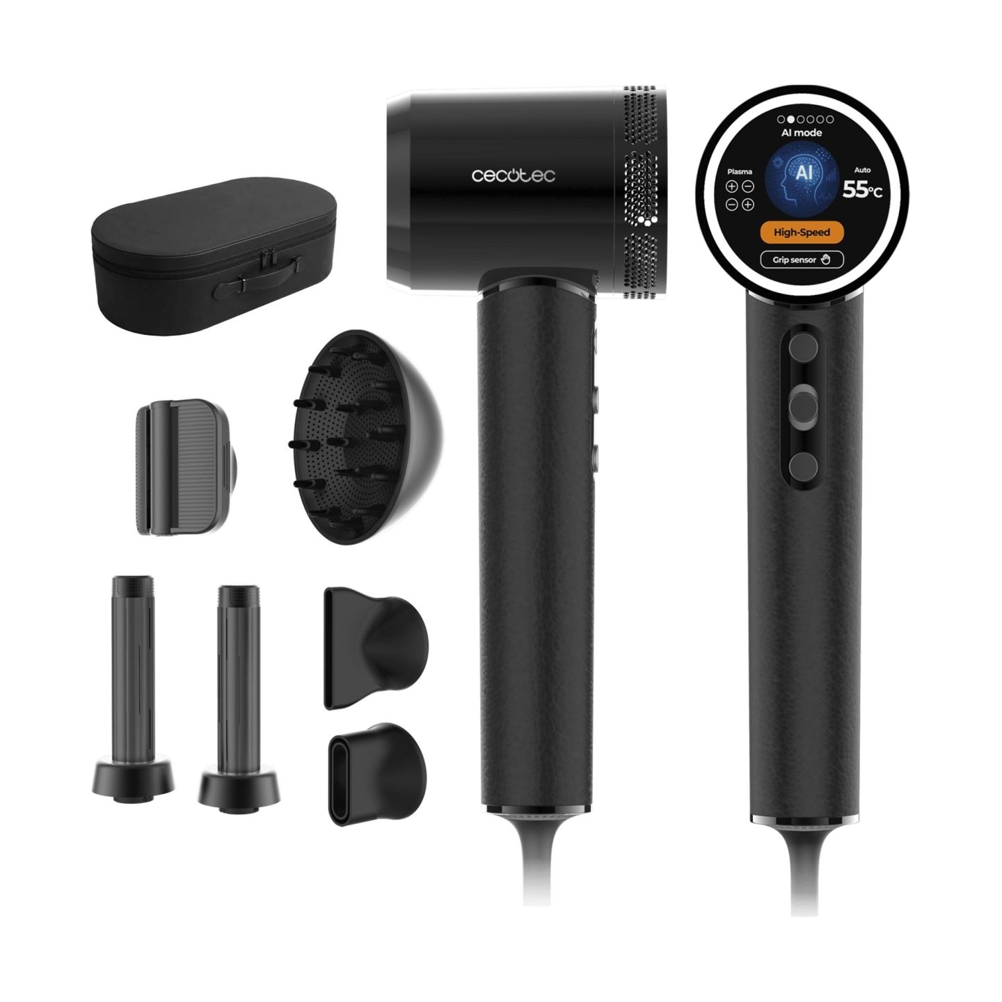 Cecotec Hair Dryer | DryGlam Waves i-Sensor Pro | 1600 W | Number of temperature settings 4 | Ionic function | Black | Diffuser 