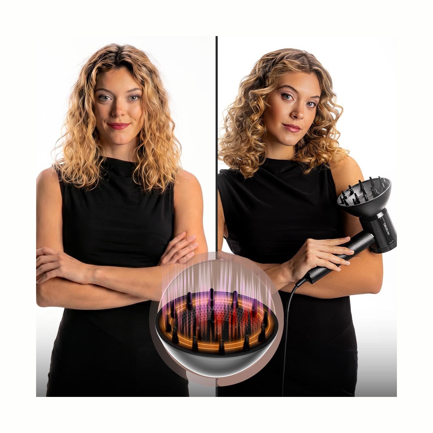 Cecotec Hair Dryer | DryGlam Waves i-Sensor Pro | 1600 W | Number of temperature settings 4 | Ionic function | Black | Diffuser 