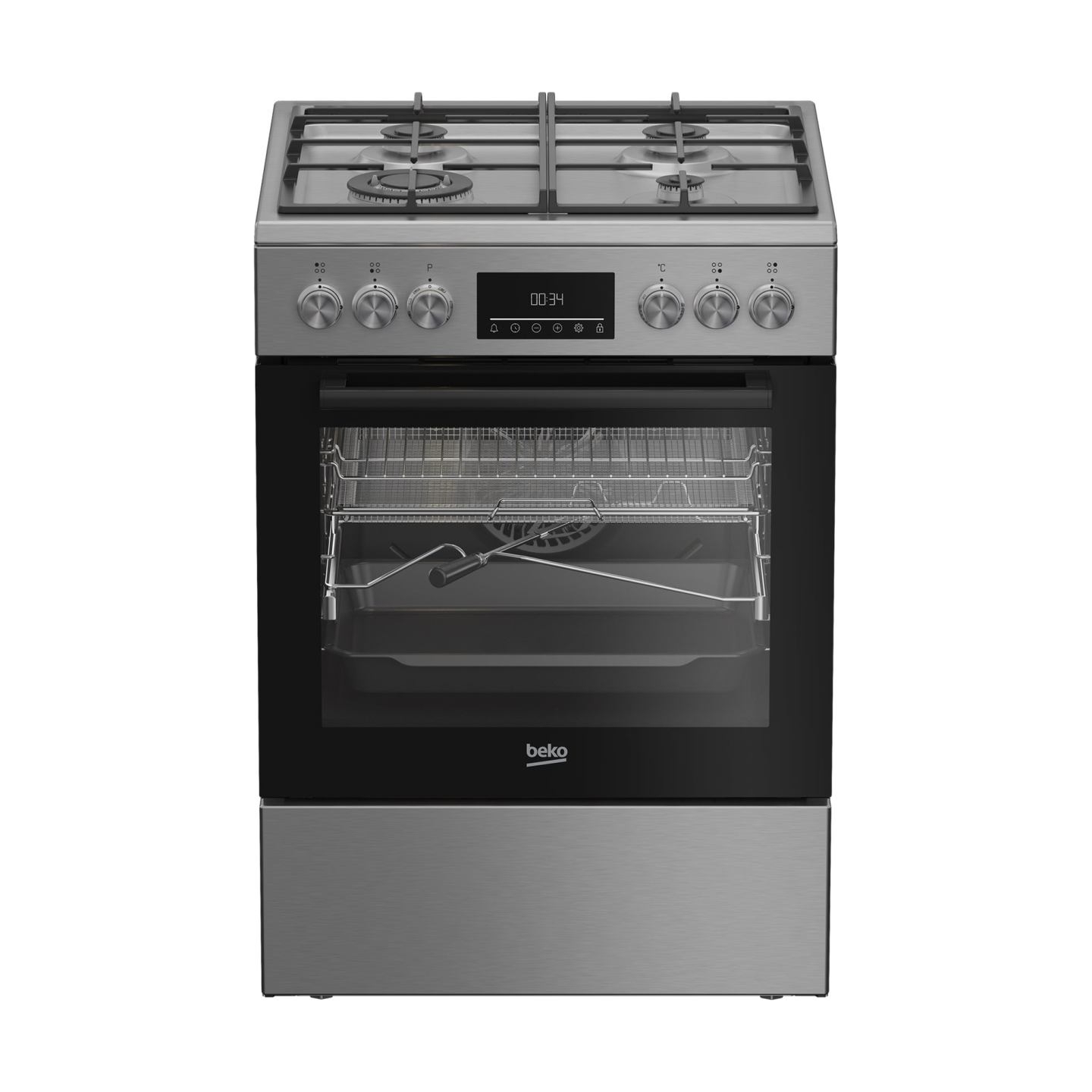 Beko Cooker | FBMA61330GXDT | Hob type Gas | Oven type Electric | Stainless Steel | Width 60 cm | Grilling | LED | Depth 60 cm |