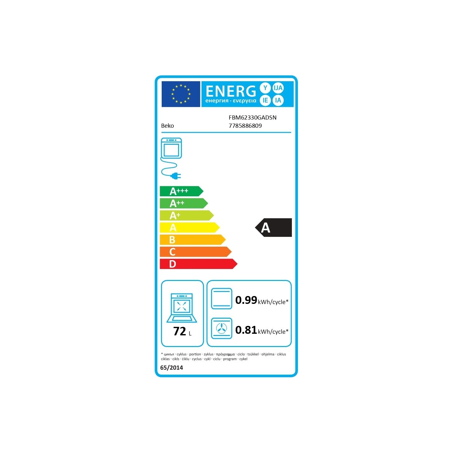 Beko Cooker | FBM62330GADSN | Hob type Gas | Oven type Electric | Grey | Width 60 cm | Grilling | LED | Depth 60 cm | 72 L