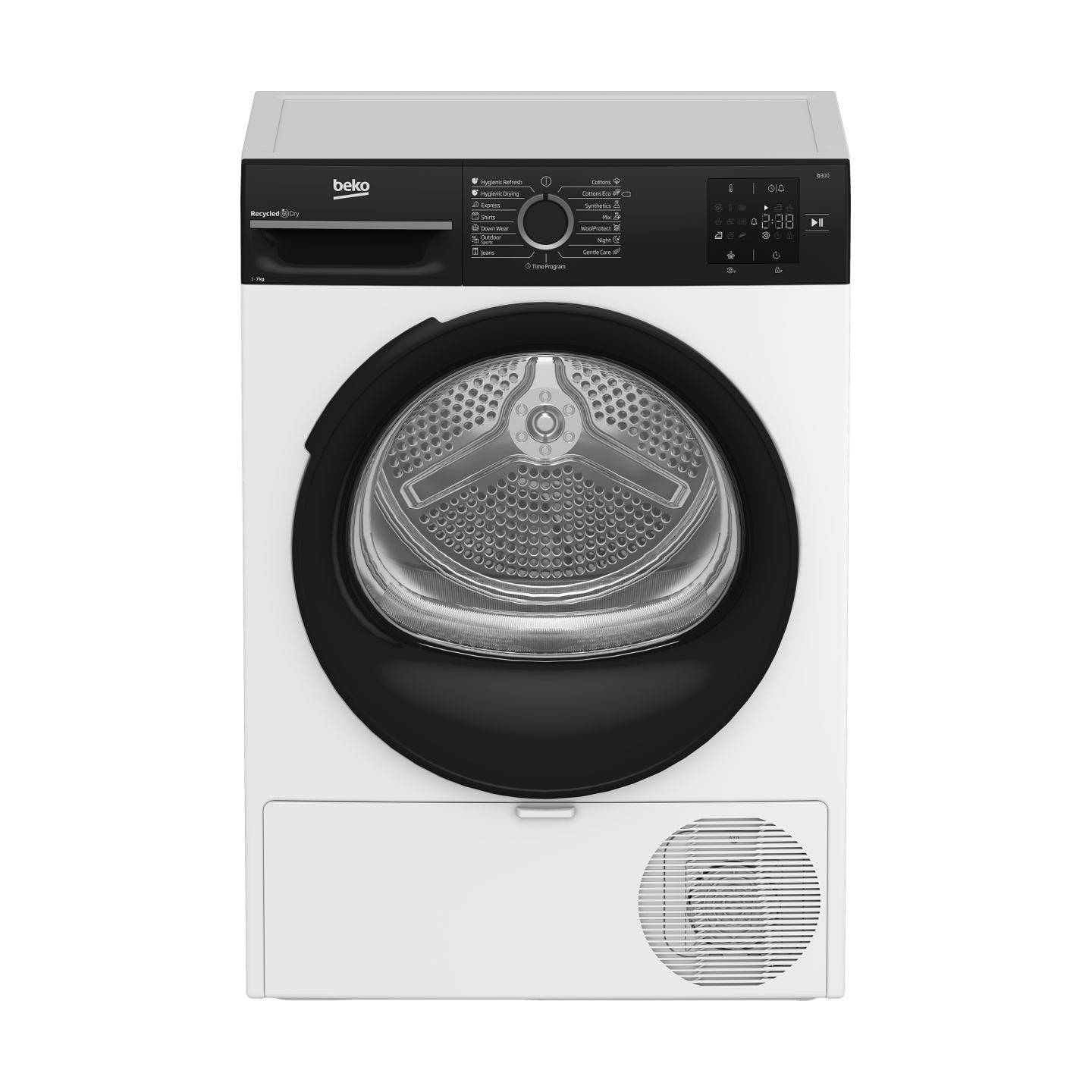 Beko Dryer Machine | BM3T37249WBB | Energy efficiency class C | Front loading | 7 kg | Digital | Depth 54.5 cm | White