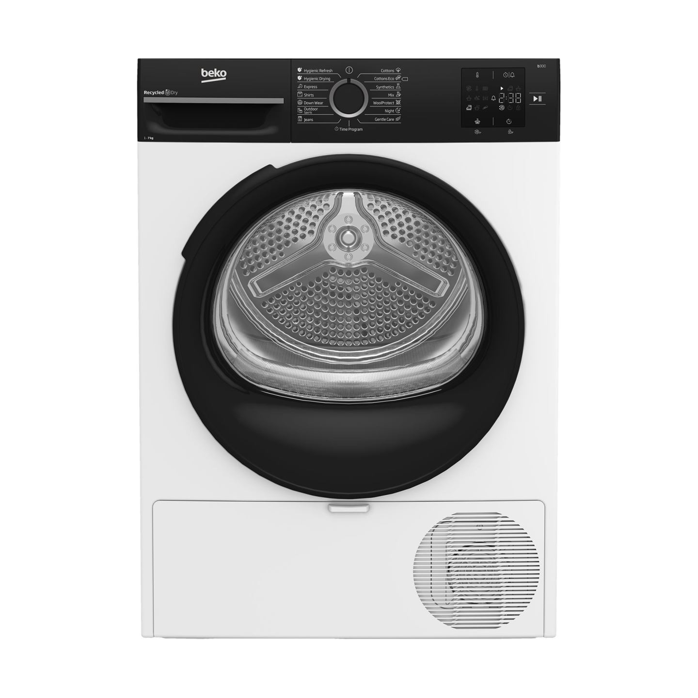Beko Dryer Machine | BM3T37249WBB | Energy efficiency class C | Front loading | 7 kg | Digital | Depth 54.5 cm | White