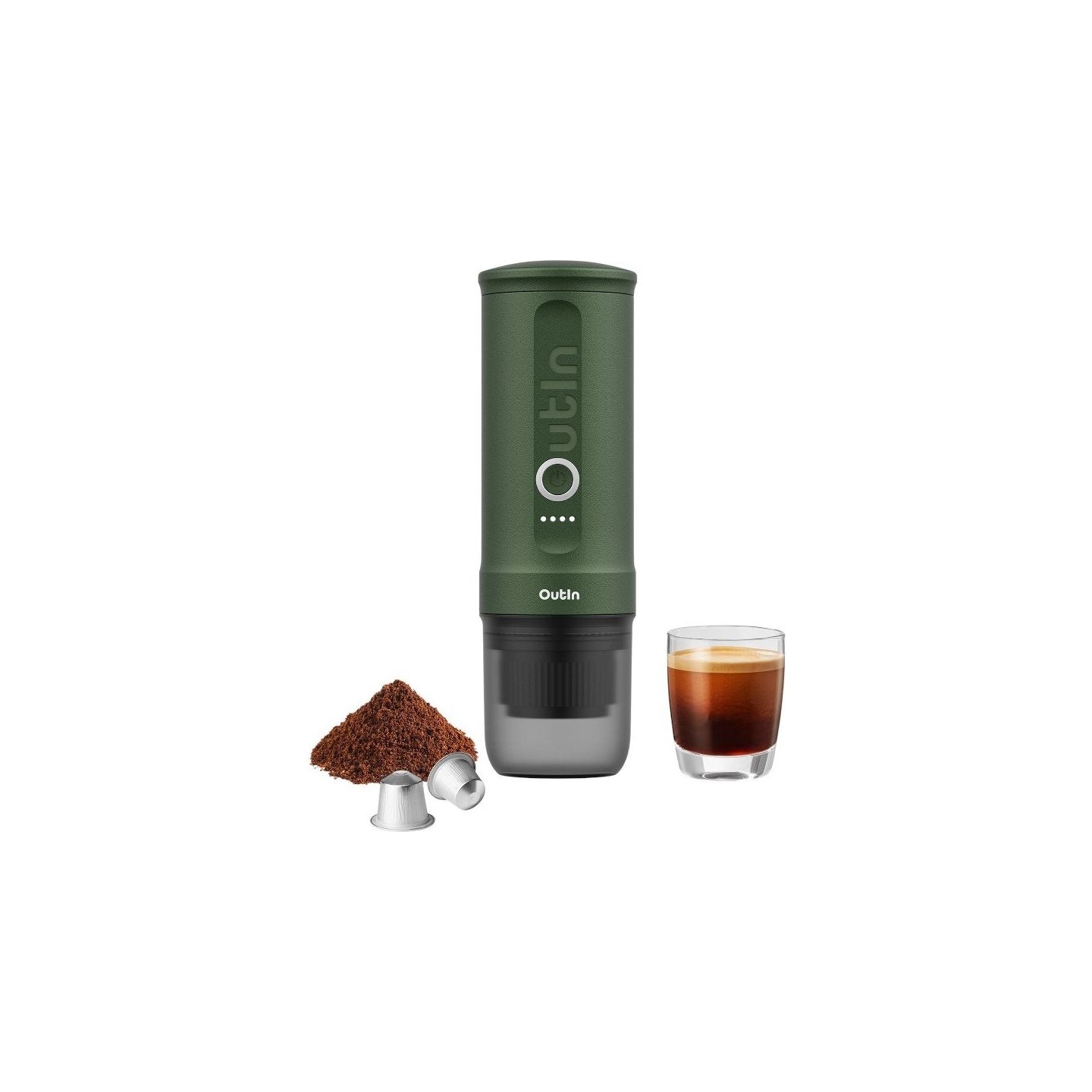 Outin Nano Espresso Machine, model OTEM-01, color Forest Green