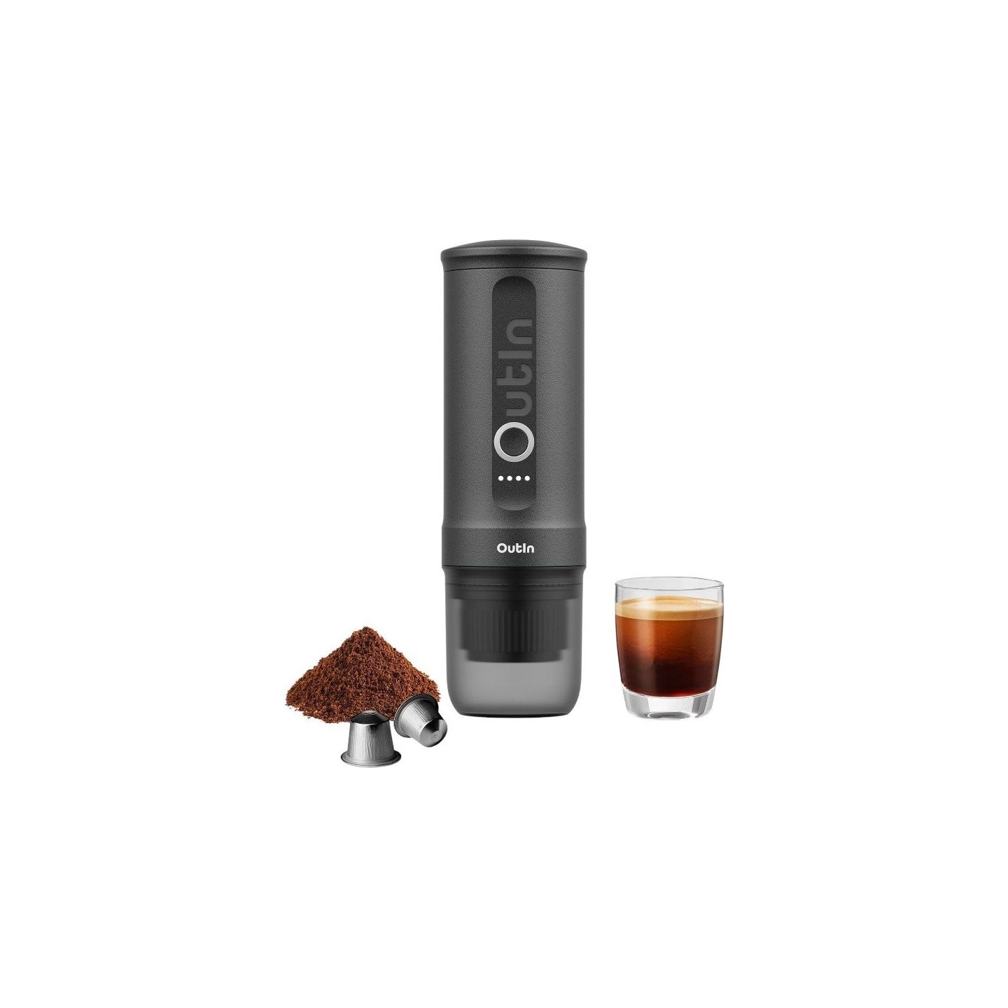 Outin Nano Espresso Machine, model OTEM-01, color Space Grey