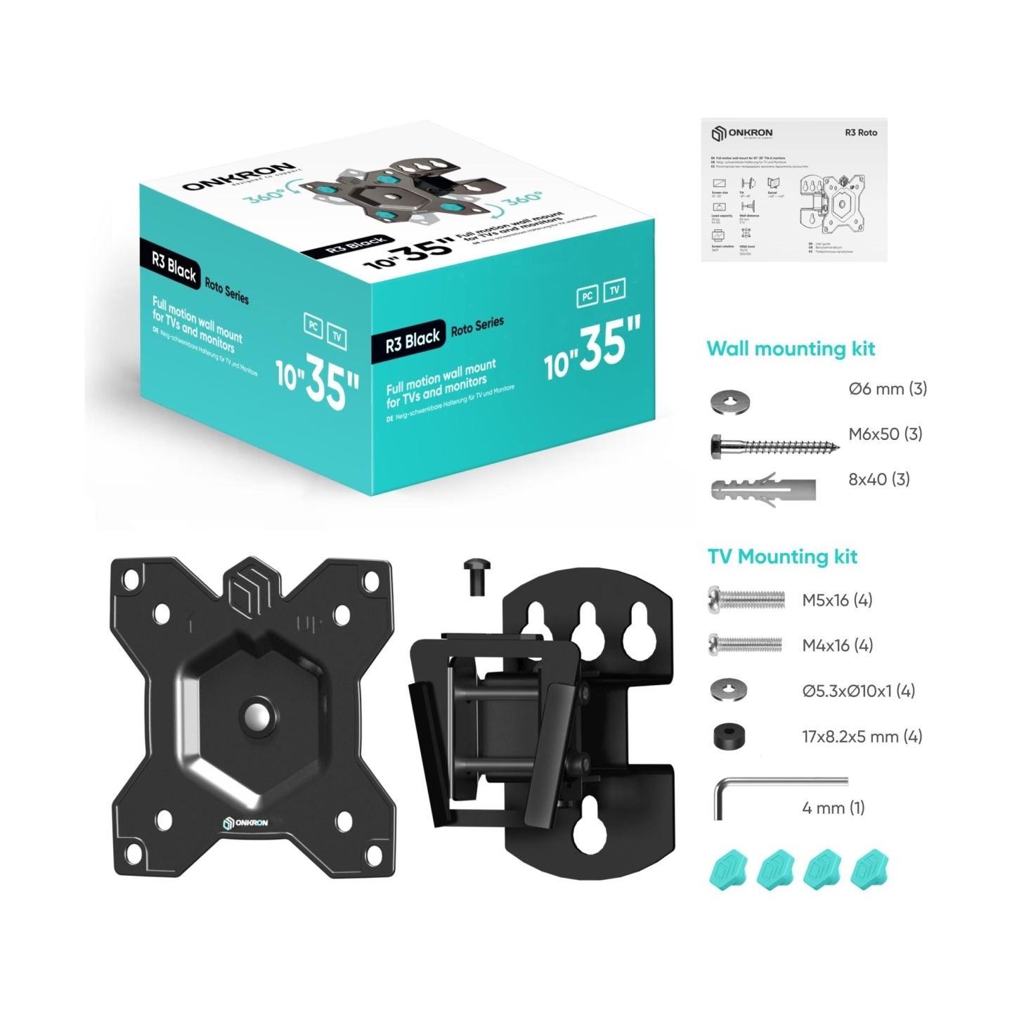 Onkron TV SET ACC WALL MOUNT /10-35"/BLACK R3-B ONKRON