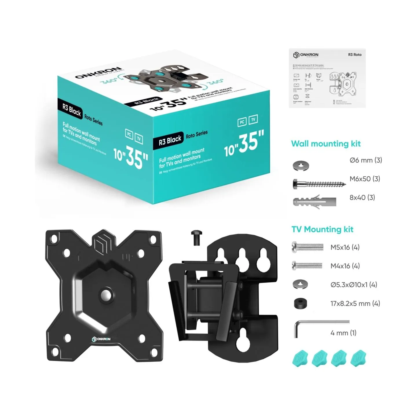 Onkron TV SET ACC WALL MOUNT /10-35"/BLACK R3-B ONKRON