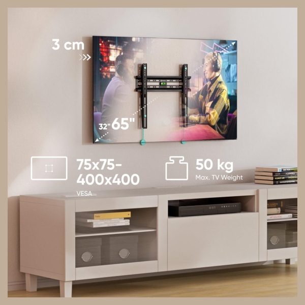 Onkron TV SET ACC WALL MOUNT /32-65"/BLACK FM2-B ONKRON