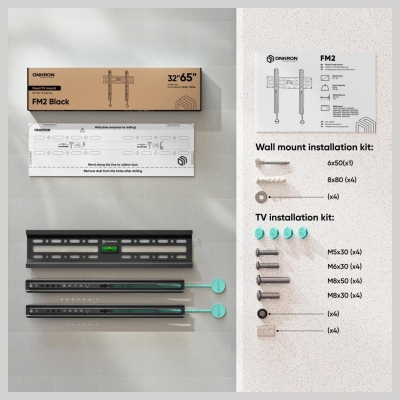 Onkron TV SET ACC WALL MOUNT /32-65"/BLACK FM2-B ONKRON