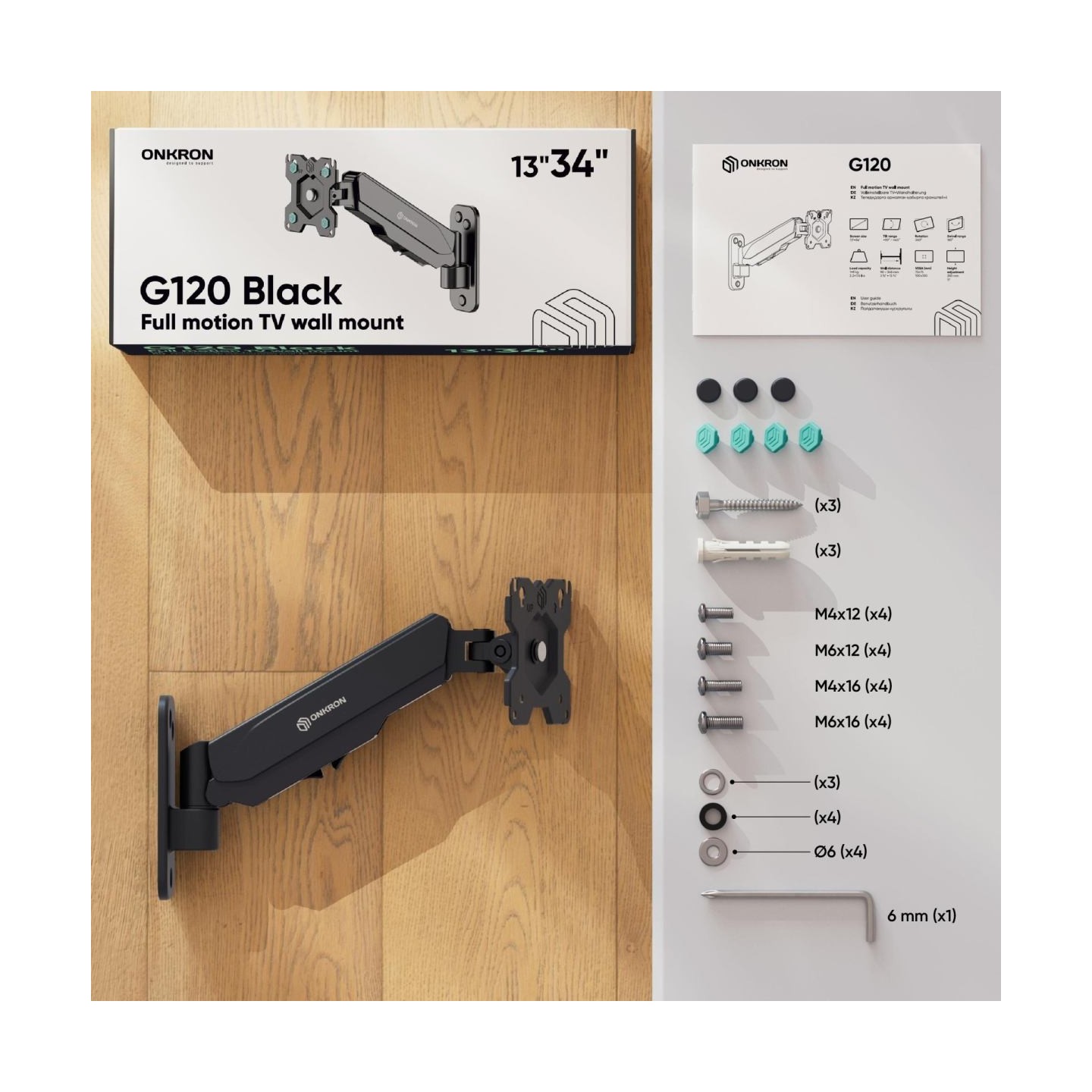 Onkron TV SET ACC WALL MOUNT /13-34"/BLACK G120-B ONKRON