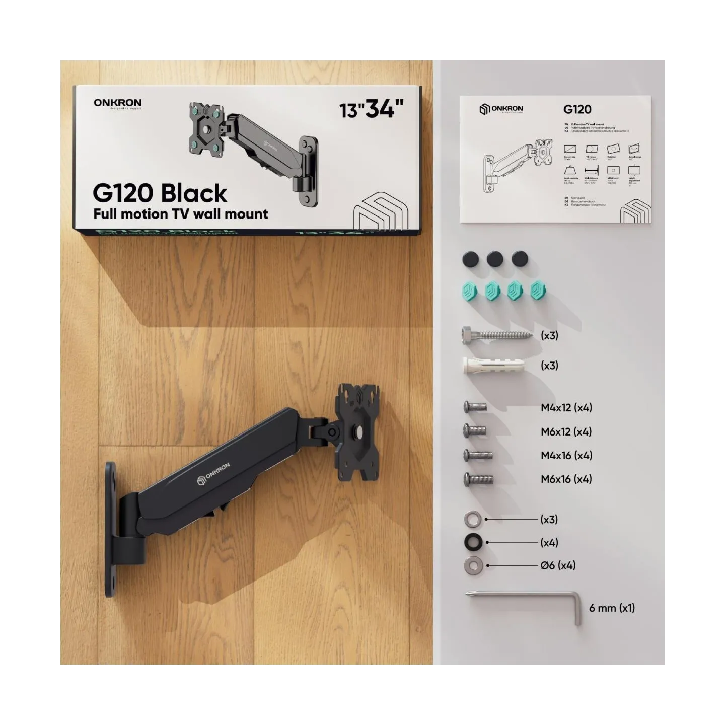 Onkron TV SET ACC WALL MOUNT /13-34"/BLACK G120-B ONKRON