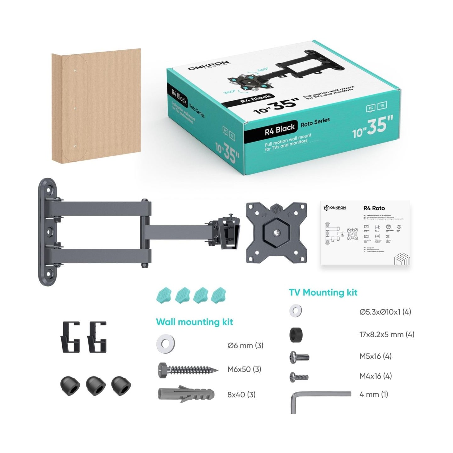 Onkron TV SET ACC WALL MOUNT /10-35"/BLACK R4-B ONKRON