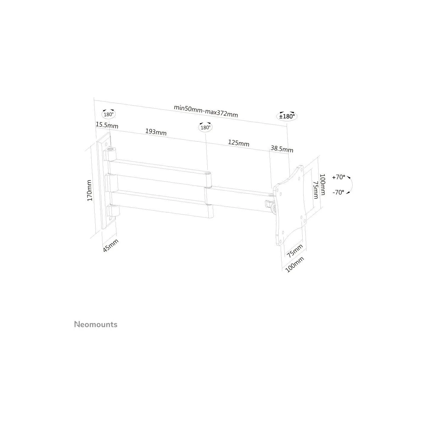 Neomounts NEWSTAR FLAT SCREEN WALL MOUNT (3 PIVOTS & TILTABLE) 10-27" BLACK