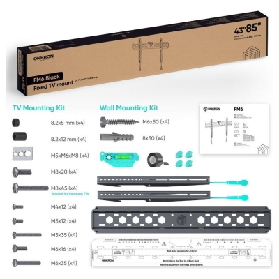 Onkron TV SET ACC WALL MOUNT /43-85"/BLACK FM6-B ONKRON