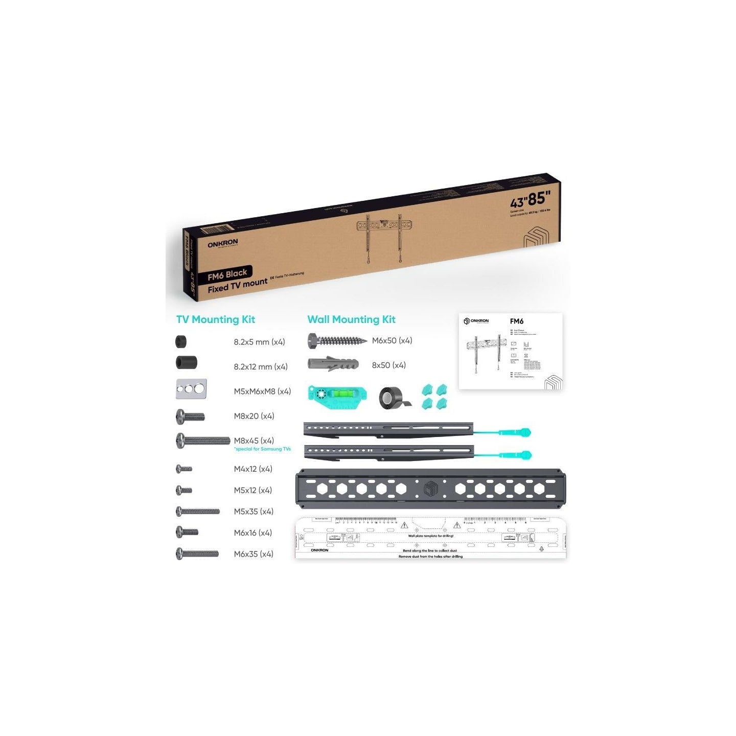 Onkron TV SET ACC WALL MOUNT /43-85"/BLACK FM6-B ONKRON