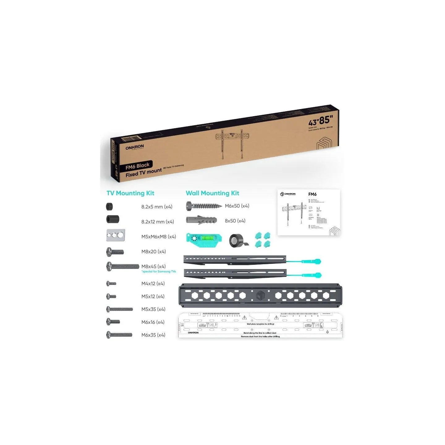 Onkron TV SET ACC WALL MOUNT /43-85"/BLACK FM6-B ONKRON