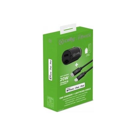 Celly CCMINILIGHT – CAR CHARGER USB-C+USB-C TO LIGHTNING CABLE 20W [PRO POWER]