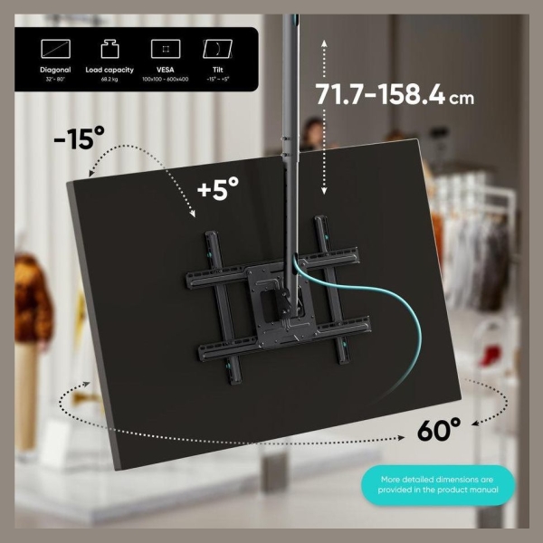 Onkron TV SET ACC CEILING MOUNT/32-80" BLACK N1L-B ONKRON