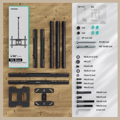 Onkron TV SET ACC CEILING MOUNT/32-80" BLACK N1L-B ONKRON