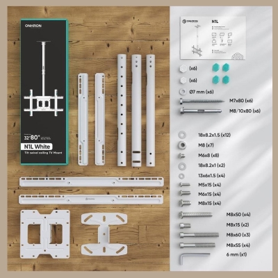 Onkron TV SET ACC CEILING MOUNT/32-80" WHITE N1L-W ONKRON