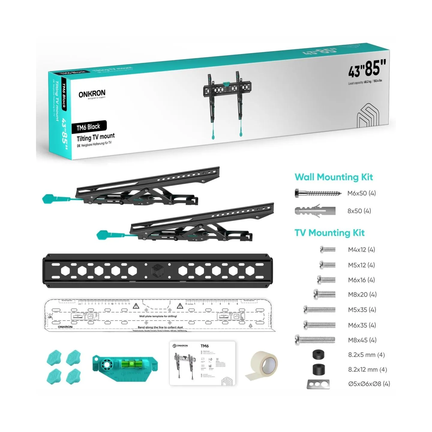 Onkron TV SET ACC WALL MOUNT /43-85"/BLACK TM6-B ONKRON
