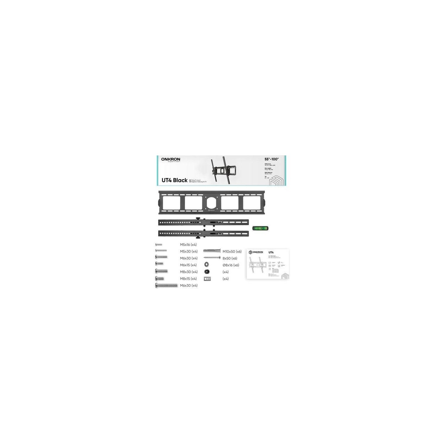 Onkron TV SET ACC WALL MOUNT/55-100"/BLACK UT4-B ONKRON
